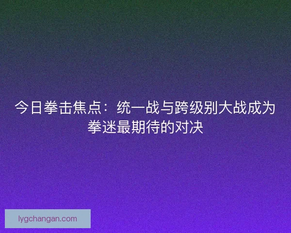 今日拳击焦点：统一战与跨级别大战成为拳迷最期待的对决
